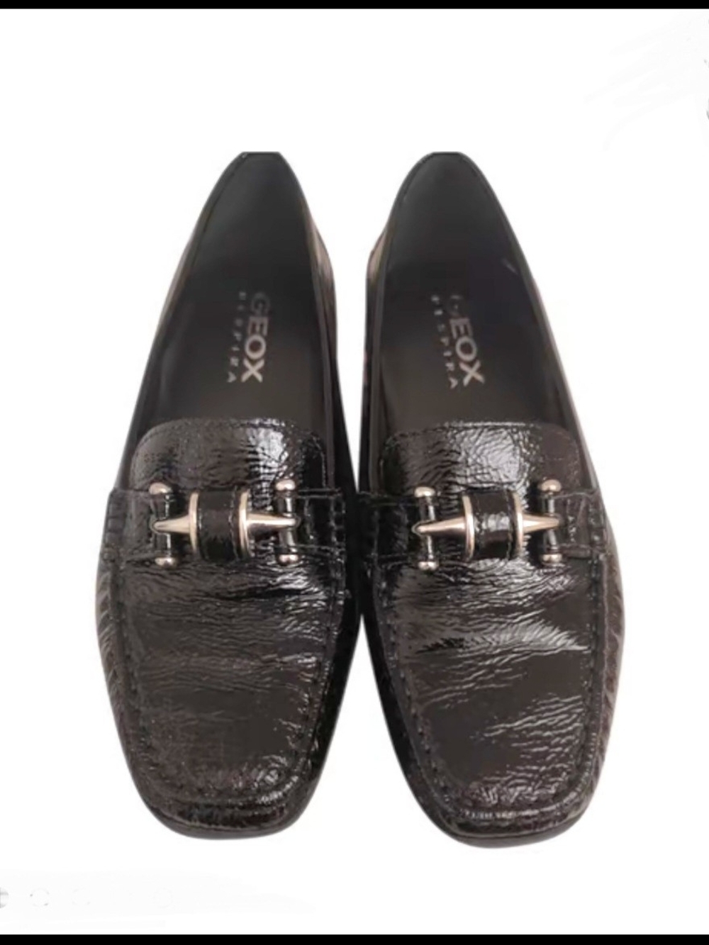 Geox Black Patent Leather Slip-On Loafers with Silver Bit